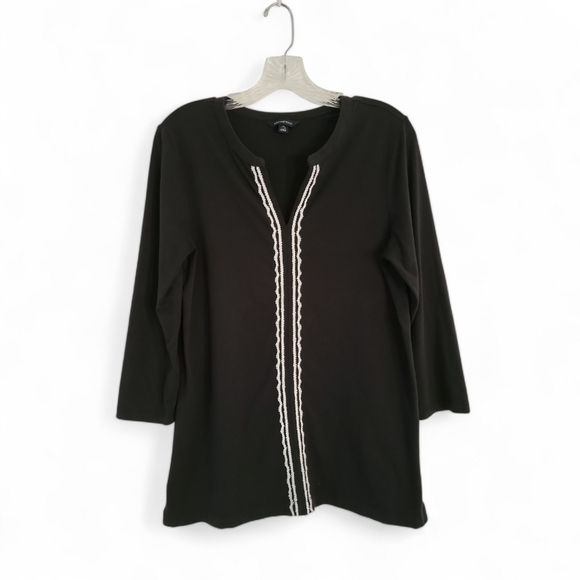 Lands' End Navy Blue V-Neck Tunic‎ With White Embroidery Women's Medium - Picture 1 of 6